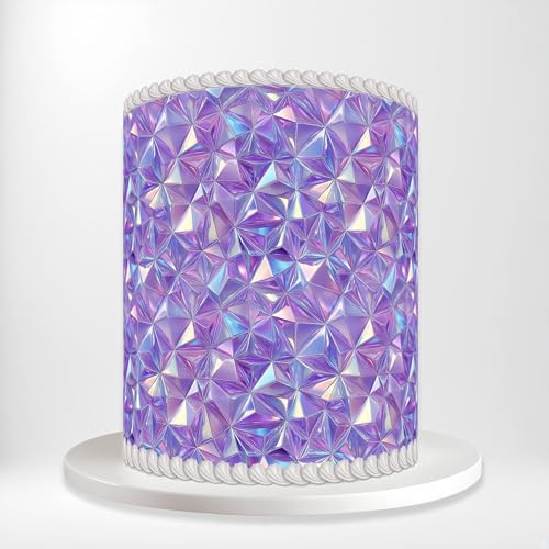 Purple Holographic Matt Geometric Triangles Wrap Around Print A4 Edible Paper Icing Sheet Cake Topper Side Ribbon Border Decor for Personalised Themed Decorations