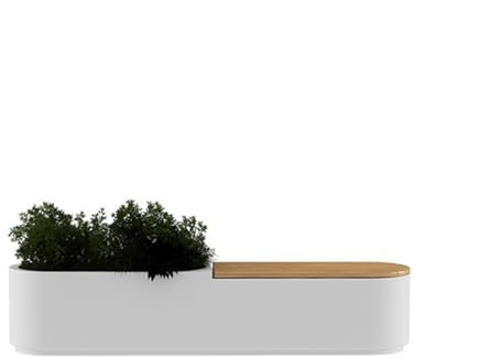 Bench with Planter Box, Outdoor Stainless Steel Sitting Bench Flower Box Shopping Mall Park Terrace Seating Combination Flower Bed Iron Planting Box Planter Partition Planter Garden Bench(White)