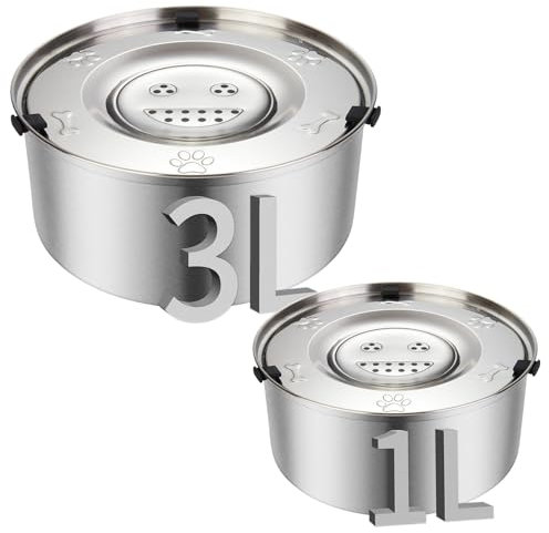 ELISABE No Spill Dog Water Bowl 3L+1L, 2 Pack Large Capacity Pet Water Bow, Metal Slow Drink Puppy Water Bowl, Non Drip Dog Water Bowl