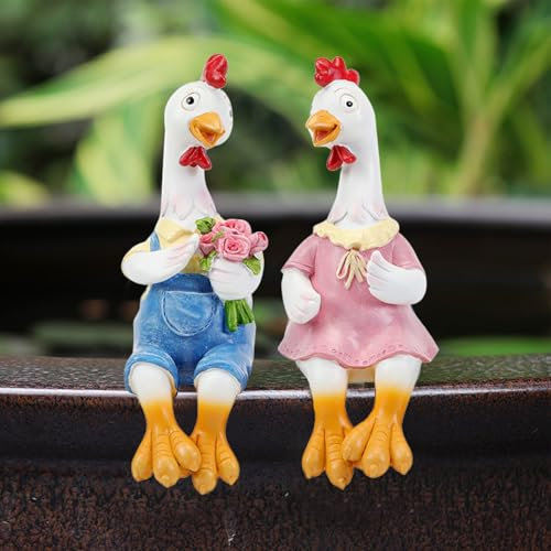 Xevinas Décoration de jardin - Paire d'animaux - En résine - Adorable paire d'animaux - Décoration de jardin pour l'extérieur - Tabourets de clôture - Résistants aux intempéries - Figurines de balcon