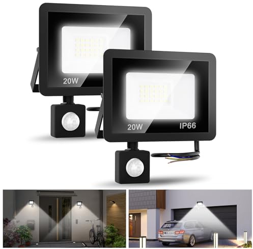 Bwaliffury Projecteur LED Extérieur 20W, 2500LM Projecteur LED, IP66 Etanche Spot Extérieur, 24 Perles de Lampe, 6500K Projecteur Exterieur Blanc Froid Pour Cour, Garage, Terrasse, Jardin