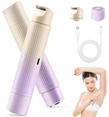 Elektrischer Rasierer Damen,Upgraded 2 In 1 Doppelkopf Intimrasierer Frauen,Bikini Trimmer,Wasserdicht Rasierer Damen Intimbereich,Kabelloser Nass und Trocken Epilierer für Gesicht Achseln Beine Arme