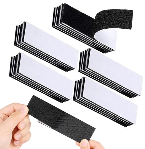 60 PCS Strips, Heavy Duty Reusable Hook and Loop Tape, Strong Hold and Waterproof Design, 3cm x 10cm Adhesive Strips for Mounting, Hanging or Organizing Items(Black)