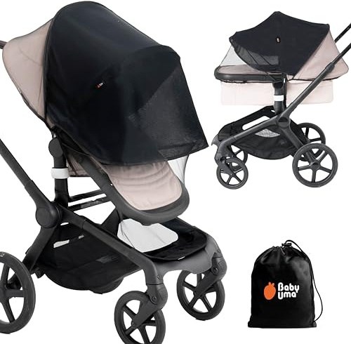 Baby Uma 2-in-1 Pram Sun Shade & Mosquito Net for Pram - UPF 50+ Baby Sun Shade, Breathable Blackout Mesh Baby Mosquito Net (+ Travel Bag)