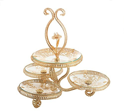 VDLLQYN, Vintage Fruit Plate,Multi-Layer Glass Alloy Dim Sum Plate,High-End Snacks Dried Candy Nuts Storage Holder Tray,Candy Bowls(Orange)