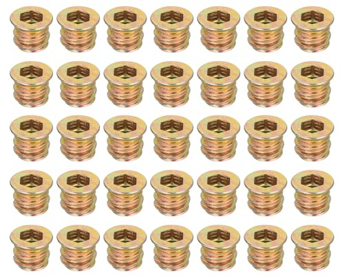 sourcing map 38Pcs Threaded Inserts Nuts, M6x10mm Hex Socket Drive Nut Inserts for Wood - Carbon Steel Screws Furniture Screw in Nuts Bolt Fastener