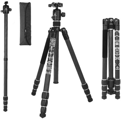 XAMOREST Carbon Fiber Tripod for Camera with 360° Panorama Ball Head, 1/4 Arca QR Plate, Portable Bag, Compact Travel Tripod Monopod for DSLR Video Camcorder (Silver Cloud Pattern)