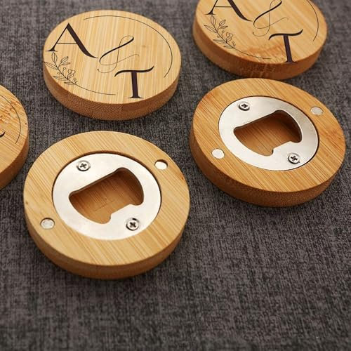 Apribottiglie Circolare Intagliato Personalizzato, Apribottiglie In Legno Con Logo Personalizzato For Regali Di Nozze, Regali For Feste Personalizzati Con Nome E Data, Souvenir For Matrimoni(80pcs)