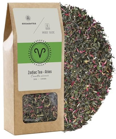 Thé vert Bélier aux épices et orange Aromantra x Mary Rose infusion 50g | Thé vert Gunpowder stimulant aux épices chaleureuses, menthe et note d’orange pour réveiller votre énergie zodiacale.