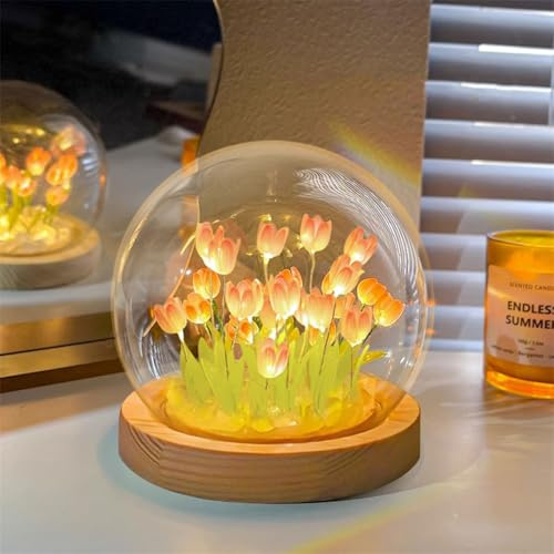Pretty Tulips Lamps, Forever Flower Night Light - Battery Powered, 20 Romantic Pink Tulip Flower Lamp, Cute Fairy Atmosphere Lights Bedroom Romantic Decor Gifts for Women Girl Couple Friend Children