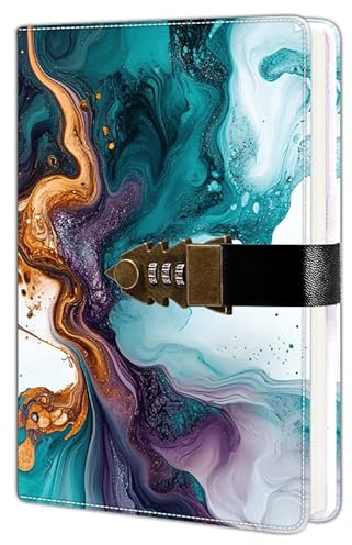 HwxBen Diario segreto con chiusura a codice – Formato A5, 244 pagine, copertina in pelle PU elegante, perfetto per scrivere pensieri, sogni, obiettivi o come diario da viaggio personale.
