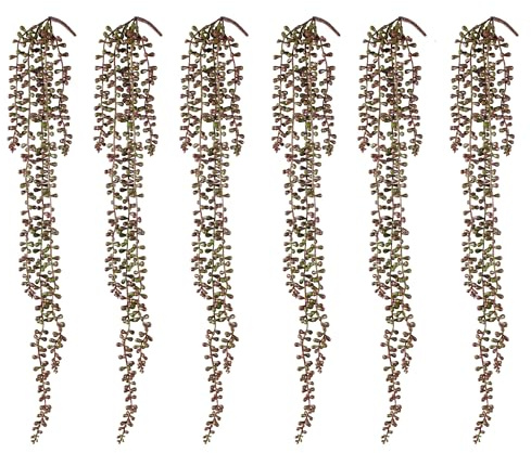HARSOML 6 plantas suculentas artificiales naranjas colgantes, cadena falsa de perlas de 27.5 pulgadas, 5 ramas para otoño, hogar, jardín, oficina, fiesta, balcón, pared, decoración interior y exterior