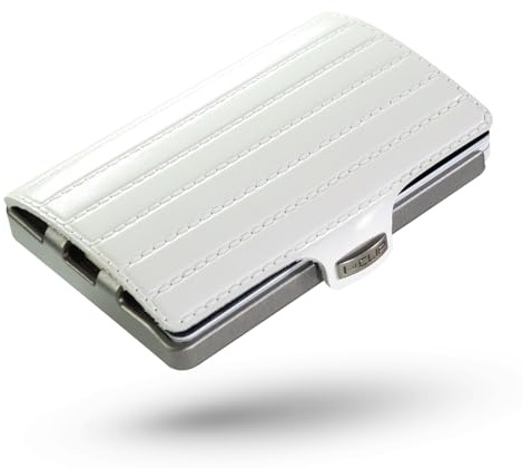 I-CLIP Original Slim Wallet - Leder Geldbörse mit Geldklammer - Mini Wallet für Karten und Geldscheine - Weißes Saddleleder mit silbernem Rahmen