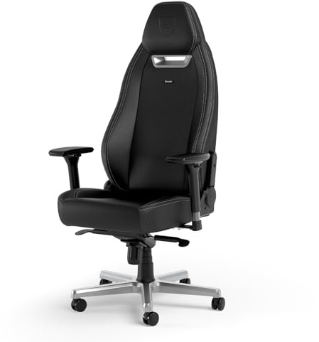 noblechairs Legend Silver Edition Gaming-Stuhl | PU-Kunstleder Bürostuhl mit integrierter Lordosenstütze, Kaltschaumpolsterung, 4D-Armlehnen, Aluminium-Fußkreuz, Neigefunktion & bis 150 kg belastbar