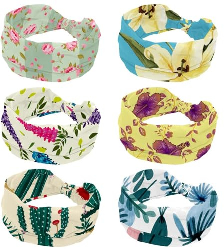 Lot de 6 bandeaux larges pour femme, motif floral de lys blancs, antidérapants, élastiques pour la sueur, le yoga, l'entraînement, le yoga