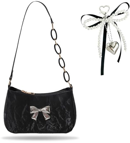 FOSDICK Borsetta Ragazza, Borsa Ragazza Elegante Nero, PU Borsas Sotto Ascella Classica, Y2K Farfalla Bag, Borsa a Tracolla da Donna Mezza Luna per Shopping Viaggio Festa Lavoro