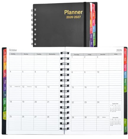 VANRA Tagesplaner 2026-2027 (Jul 2026–Dez 2027) 18 Monate Monatsplaner | Agendabuch Jährlicher wöchentlicher akademischer Kalender mit Tabs, flexible Abdeckung mit Spiralbindung, Größe A5 (schwarz)