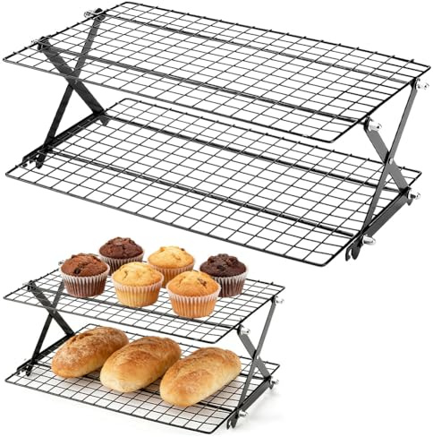 Umllpet Abkühlgitter, 2-Stöckiges Edelstahl Stapelbares Kuchengitter, 43,5 × 25 cm, Rechteckiges Abkühlgitter, für Kekse, Brot und Pizza, Trocknen, Kühlen von Gebäck, Spülmaschinenfest