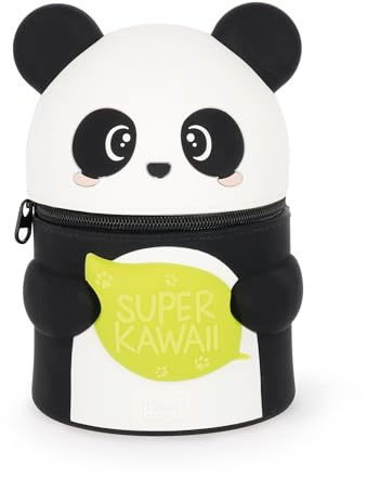 Legami - Astuccio Super Kawaii Panda, capiente, contiene fino a 100 Penne Cancellabili, in morbido Silicone, 13 x 19 x 13 cm