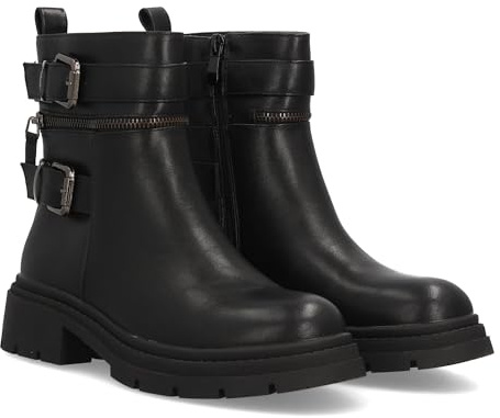 shoes&blues.es 98381 Botin de Tacon para Mujer con Diseno moterocon Detalle de Hebillas y Cremallera, Suela de Plataforma y Cierre de Cremallera. Ideal Otono Invierno. Negro Talla 38