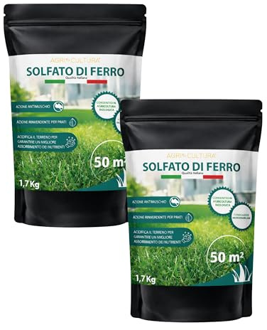 AGRI-CULTURA® | Solfato di Ferro per Prato 100m² | Antimuschio e Rinverdente Prato | Solfato Ferroso Ideale per Contrastare Ingiallimenti e Clorosi Ferrica.