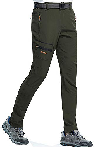 DAFENP Pantalones Trekking Hombre Impermeable Pantalones de Trabajo Montaña Senderismo Alpinismo Ligero Secado Rápido Transpirable Aire Libre KZ1603M-ArmyGreen-M