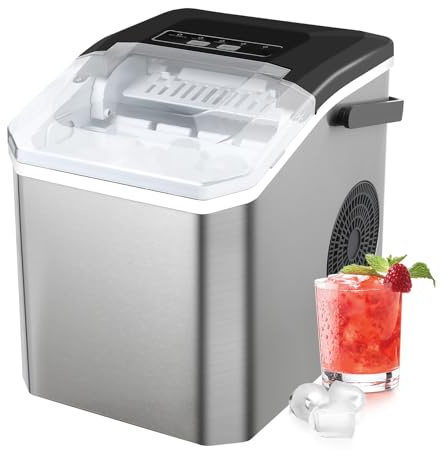 Machine à Glaçons,14kg/24h,9 Glaçons 6 Minutes,2 Tailles Glaçons (Argenté) | Machine à Glaçon de Comptoir avec Poignée,Autonettoyante à Glacons,Portable Ice Maker pour Maison/Bureau/Cuisine/Camping/Bar