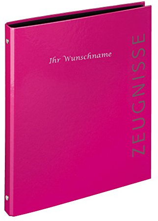 Zeugnismappe mit silbergefärbter Gravur / Zeugnisringbuch / Farbe: pink