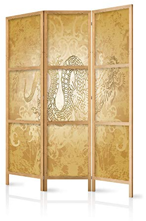murando - Paravent Raumteiler Holz Drache, 135x172 cm, 3-teilig, Wohnzimmer | Mobiler Sichtschutz, sofort einsatzbereit, Holzrahmen, ideal fürs Wohnzimmer oder Büro, geruchsneutral, lichtbeständig