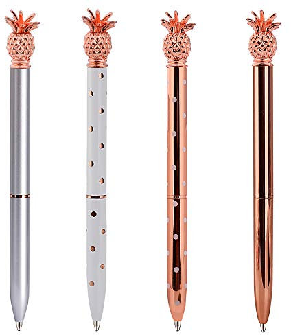 Ananas Kugelschreiber 4 Stücke Metall Kugelschreiber Rose Gold Stifte für Schule Büro Bedarf, 1,0 mm, Schwarze Tinte