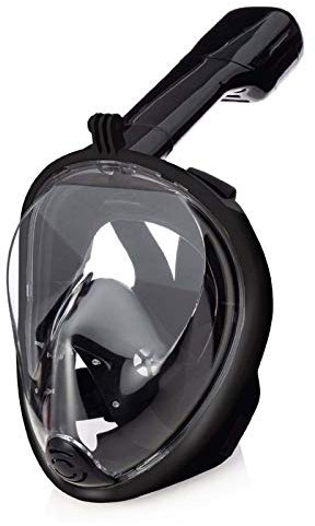Lamker Schnorchelmaske Vollmaske Tauchmaske Erwachsene Damen 180° Sichtfeld Vollgesichtsmske Tauchermaske Anti-Fog Anti-Leck Müheloses Atmen Schnorchel Maske mit Kamerahaltung Schwarz
