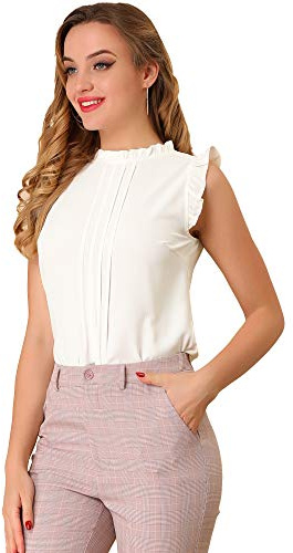Allegra K Women's Business Casual Blouse Office Work Shirts Vintage Sleeveless Interview Professional Blouses Top X-Small White