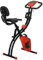 HOMCOM Heimtrainer X-Bike 2-in-1 Fahrradtrainer mit LCD-Display,Pulsmesser, klappbarer Hometrainer Trimmrad mit 8 stufig Magnetwiderstand, 1 Paar Spannseil, Stahl Rot 105x48x118 cm