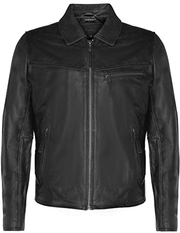 Infinity Leather Giubbotto Nero Bomber Harrington Classico da Uomo in Pelle di Vacchetta Nera con Colletto Elegante L
