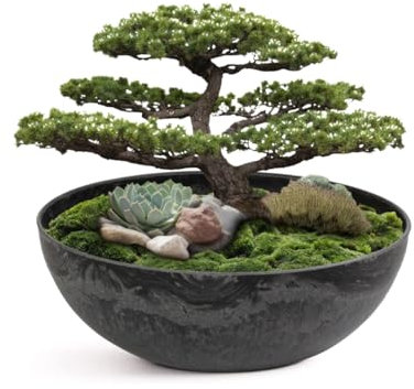 matches21 HOME & HOBBY Ciotola per Piante - Marmorizzata Nera, 20 x 7,5 cm - Uso Esterno/Interno - Ciotola Decorativa Vintage per Vaso di Fiori, Decorazione da Tavolo, o Bagno per Uccelli