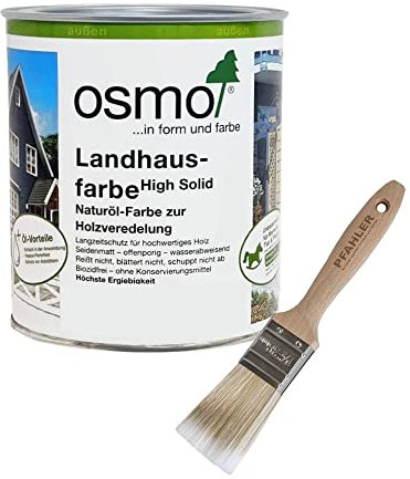 Osmo Landhausfarbe High Solid 0,75 L Wetterschutzfarbe Wasserabweisend Weiß 2101 + Flächenstreicher Pinsel von Pfahler Gratis