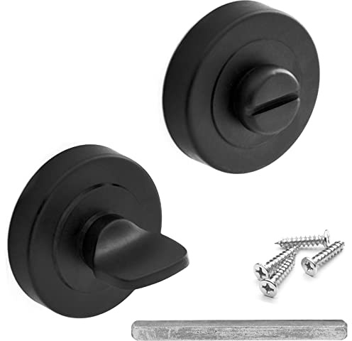 Decoranddecor Round Turn and Release Set for Bathroom Lock 54mm - Toilet Door Thumb Twist (Black)
