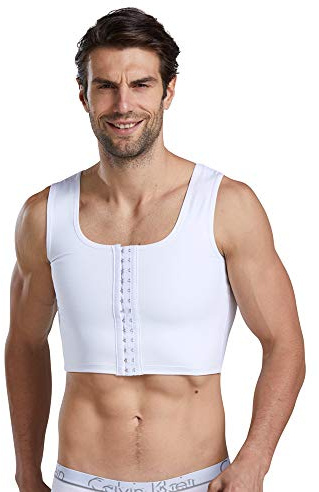 BaronHong Body Shaper Petto Binder Compressione Piatta 3 File Chiusura Busto Corsetto Gilet(Bianco,S)