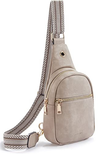 Telena Brusttasche Damen Sling Bag, PU Leder Crossbody Bag Klein Umhängetasche Frauen Schultertaschen für Outdoorsport/Reisen/Einkaufen(Grau)