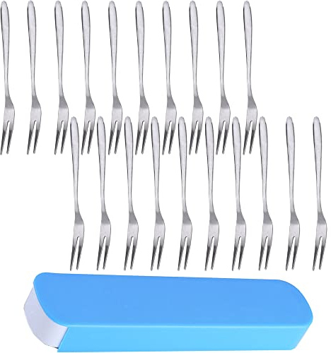 1 Box of 20 Pcs Stainless Steel Fruit Fork Stainless Steel Salad Forks Set Small Fork with Box for Dessert Cake Fruit Salad Appetizer Home Kitchen Party