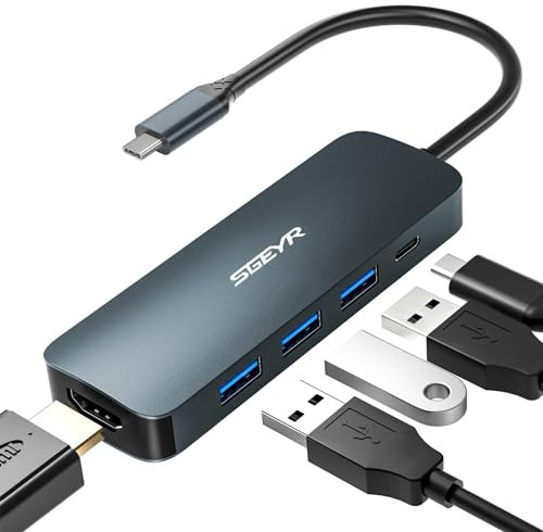 SGEYR USB-C Hub 5-in-1 Adapter with HDMI, Multi-Port Type-C for MacBook Pro, Windows and Keyboard