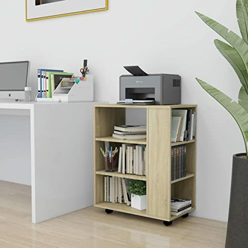 Festnight druckertisch mit Rollen Rollcontainer Bürowagen Beistellwagen Aktenschrank mit Rollen Rollschrank Sonoma Eiche 60x35x75 cm