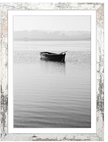 Mein Landhaus Cadre photo Copenhague vintage blanc tacheté, en bois MDF polyvalent, pour format portrait et paysage, différentes tailles, 50 x 70 cm, verre acrylique