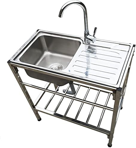 Fregadero Independiente,con Tubo de Drenaje,Grifo de Agua Giratorio de 360 Grados,fácil de limpiar, Soporte Reforzado, para Restaurantes,Bares,Tiendas. (Size : Single layer)