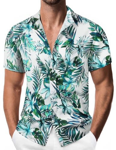 Suwangi Hombre Hawaiana Camisa de Verano Funky de Manga Corta Camisa Causal Playa Tropicale Palma Transpirable Ligera