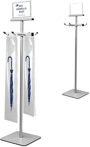 Montex Wet Umbrella Bag Stand with Free 200 Large Plastic Disposable Bags, Umbrella Holder Stand, Silver