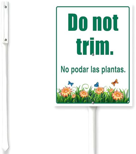 Horienteeon Gartenschilder Do Not Trim With Stake Do Not Trim Tree, 17,8 x 22,4 cm, zweisprachige Pflanzenschilder, Outdoor, Garten, Kräuter, Baummarker, Erdspieße, stabiles Aluminium-Dekor