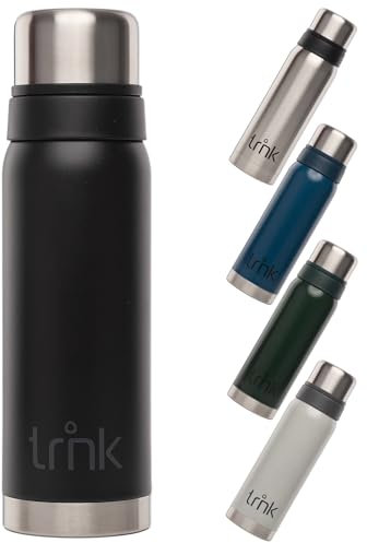 trnk Outdoor Thermosflasche polar 2 - Edelstahl Thermoskanne 750ml - BPA-frei - Thermos hält 24 Stunden heiß - Deckel mit 2 Trinkbechern - Spülmaschinenfest (nachtschwarz matt)
