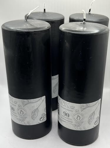 dänische Stumpenkerze schwarz 4-er Set, Höhe 18 cm Ø 6,8 cm, 90 Stunden Brenndauer, Rund-Kerze, Block-Kerze, Adventskerze, Trauerkerze, ohne Duft