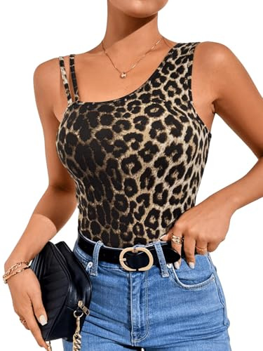 SOLY HUX Damen Y2K Ärmellos Tank Top mit Leopardenmuster Partytop Sommertop Clubwear Leoprint Casualtop Camitop Festival Outfit Braun L